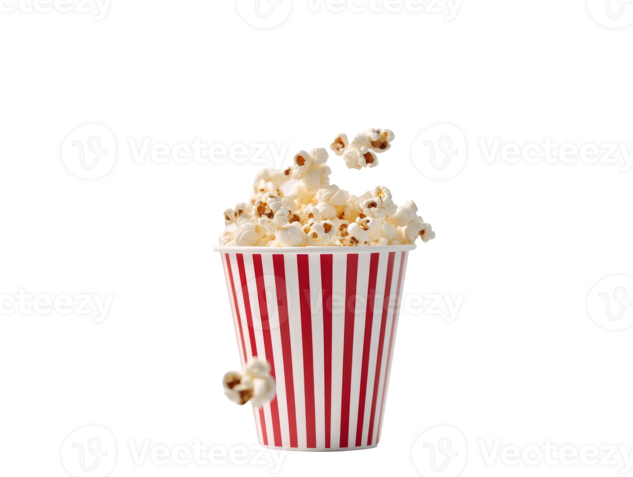 Popcorn spilling from a striped cup in a theater png