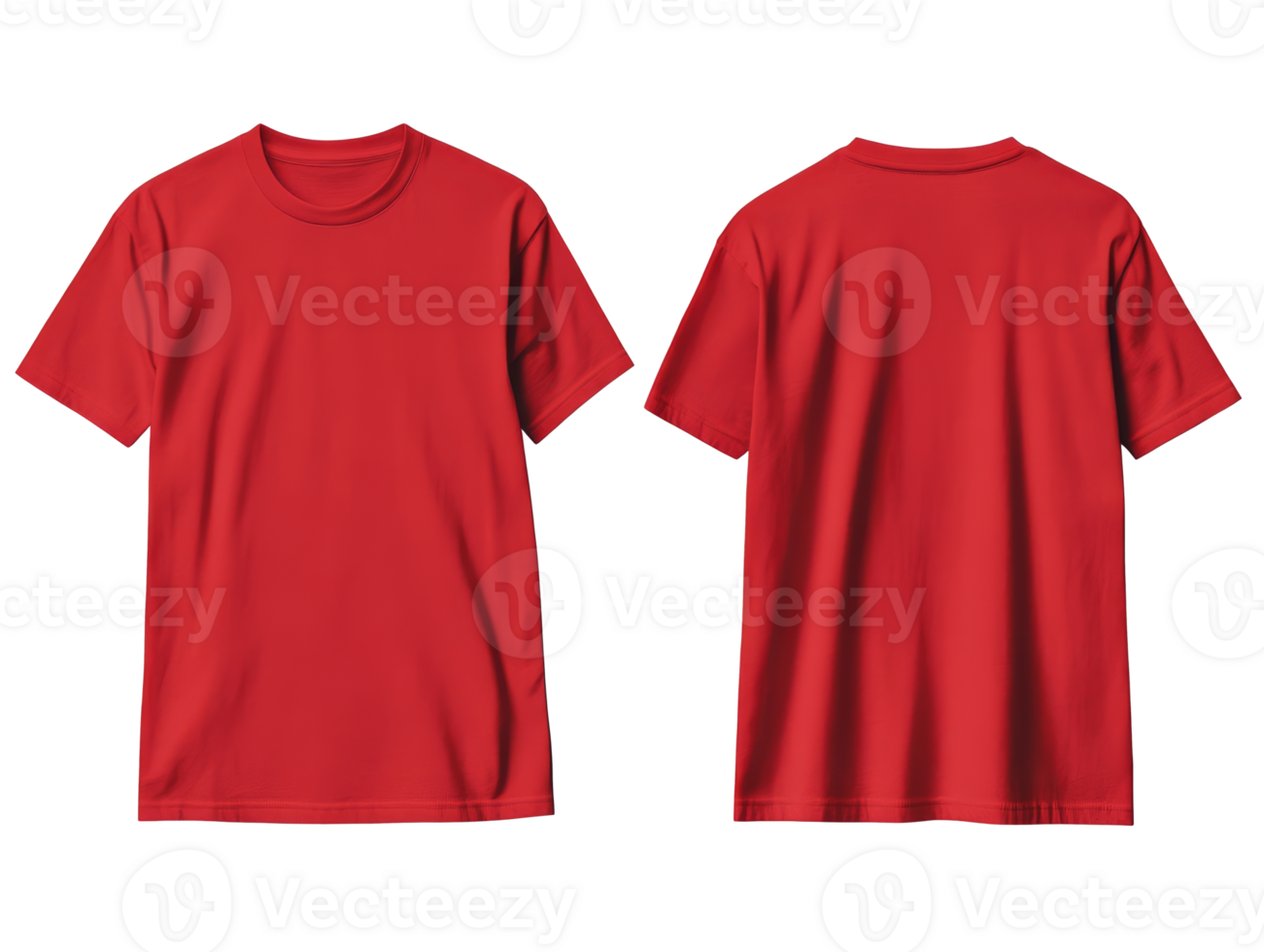 Red cotton t shirt displayed from front and back png
