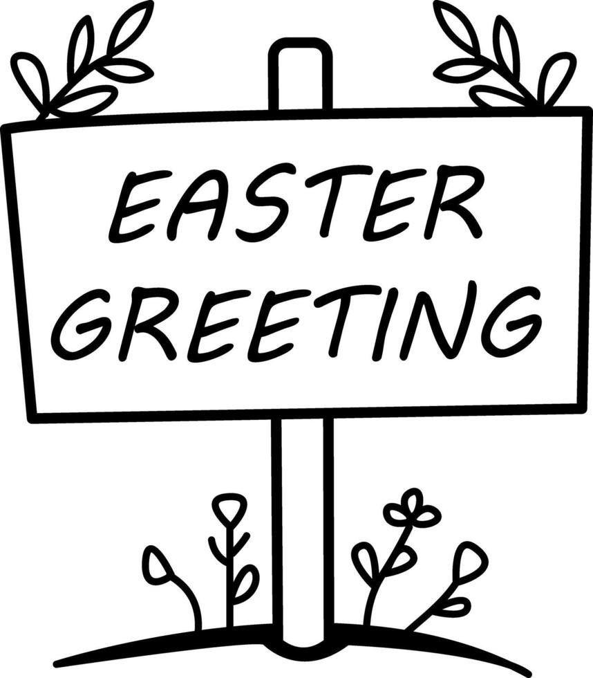 Easter greeting written on a board, doodle icon vector