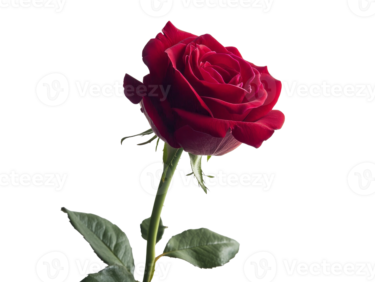 Red rose with green leaves png