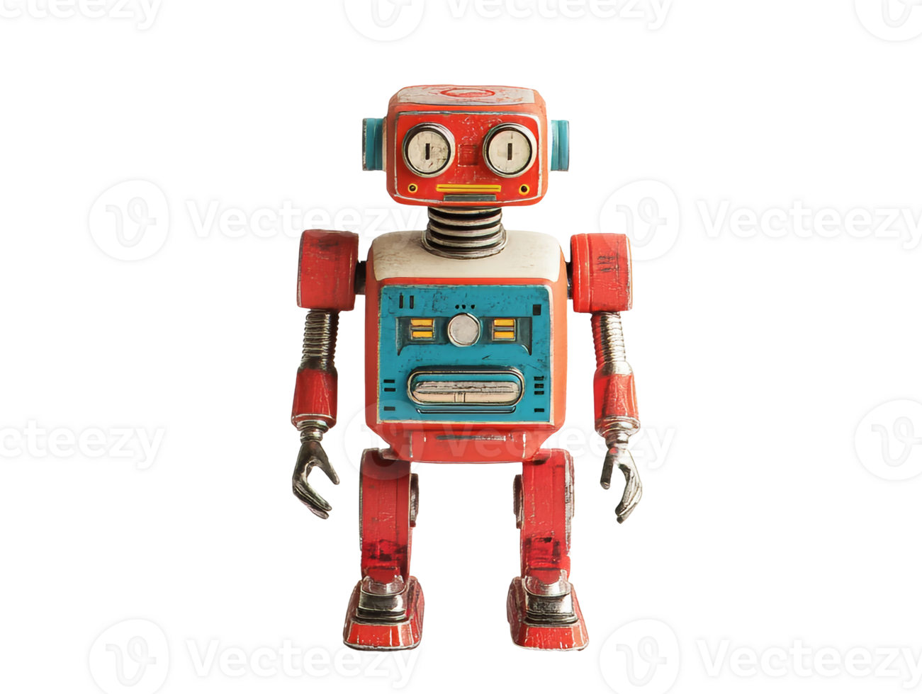 Vintage tin robot toy on display at a store png