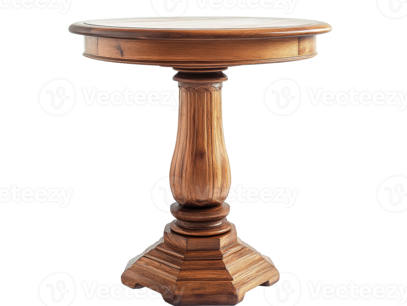 Elegant round wooden table with decorative base png