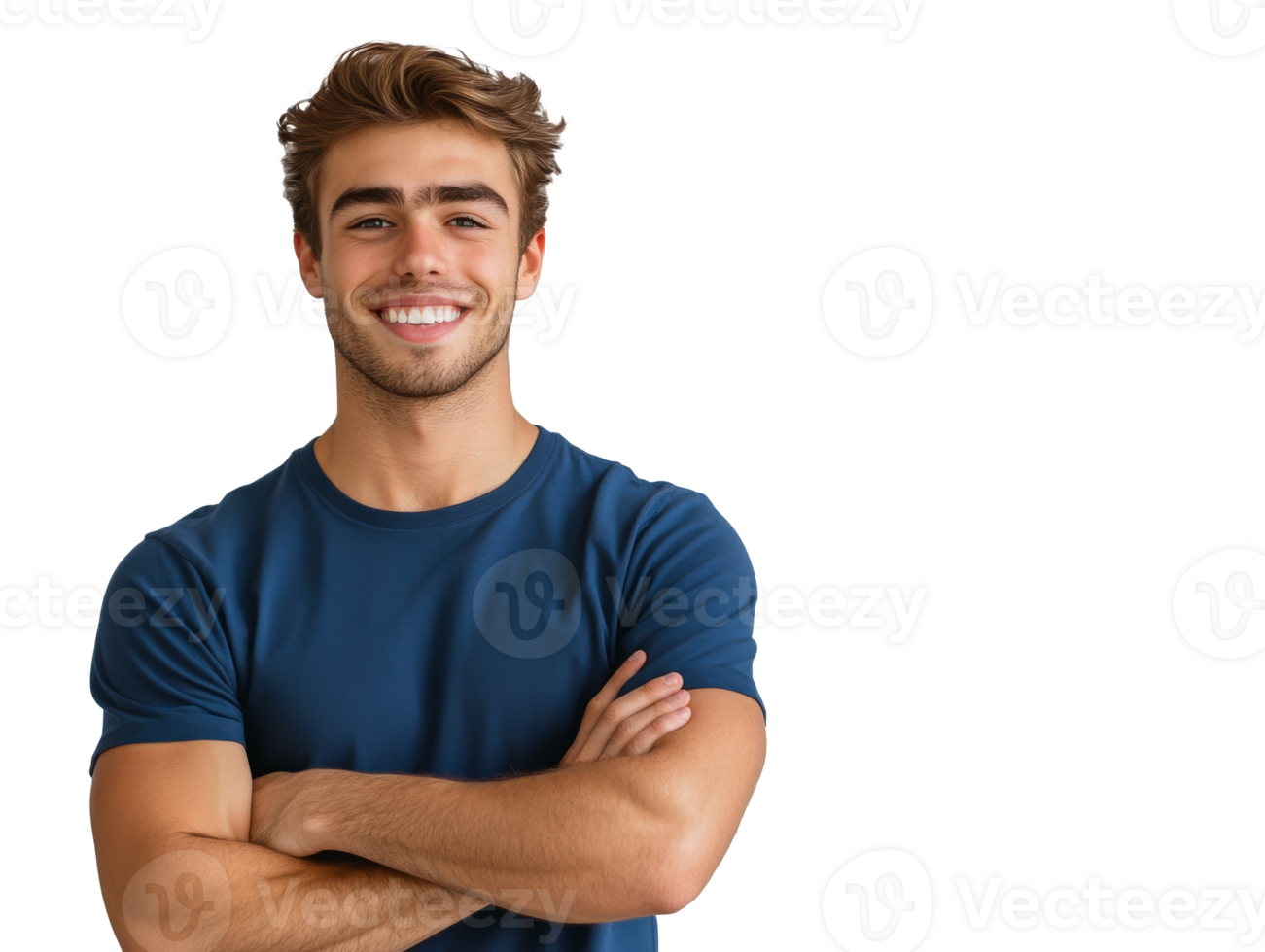 Young man smiling with crossed arms indoors png