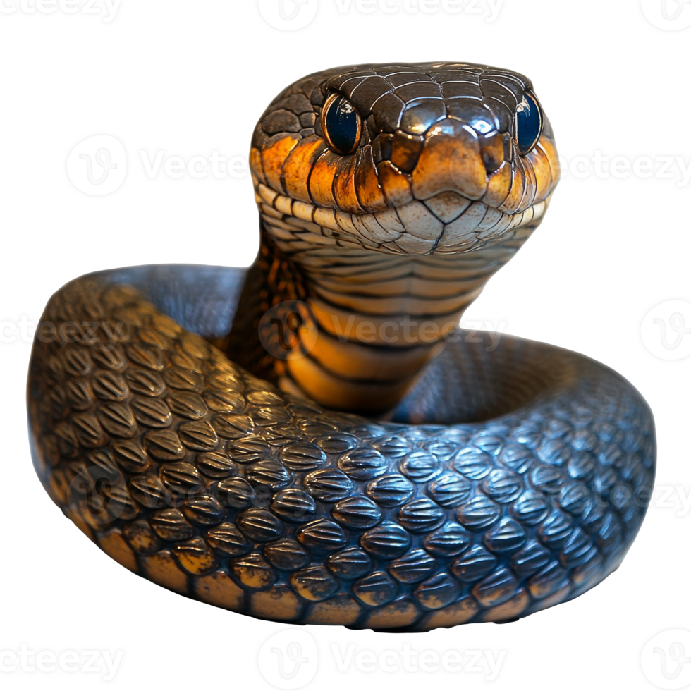 Golden and black snake curling in striking pose png