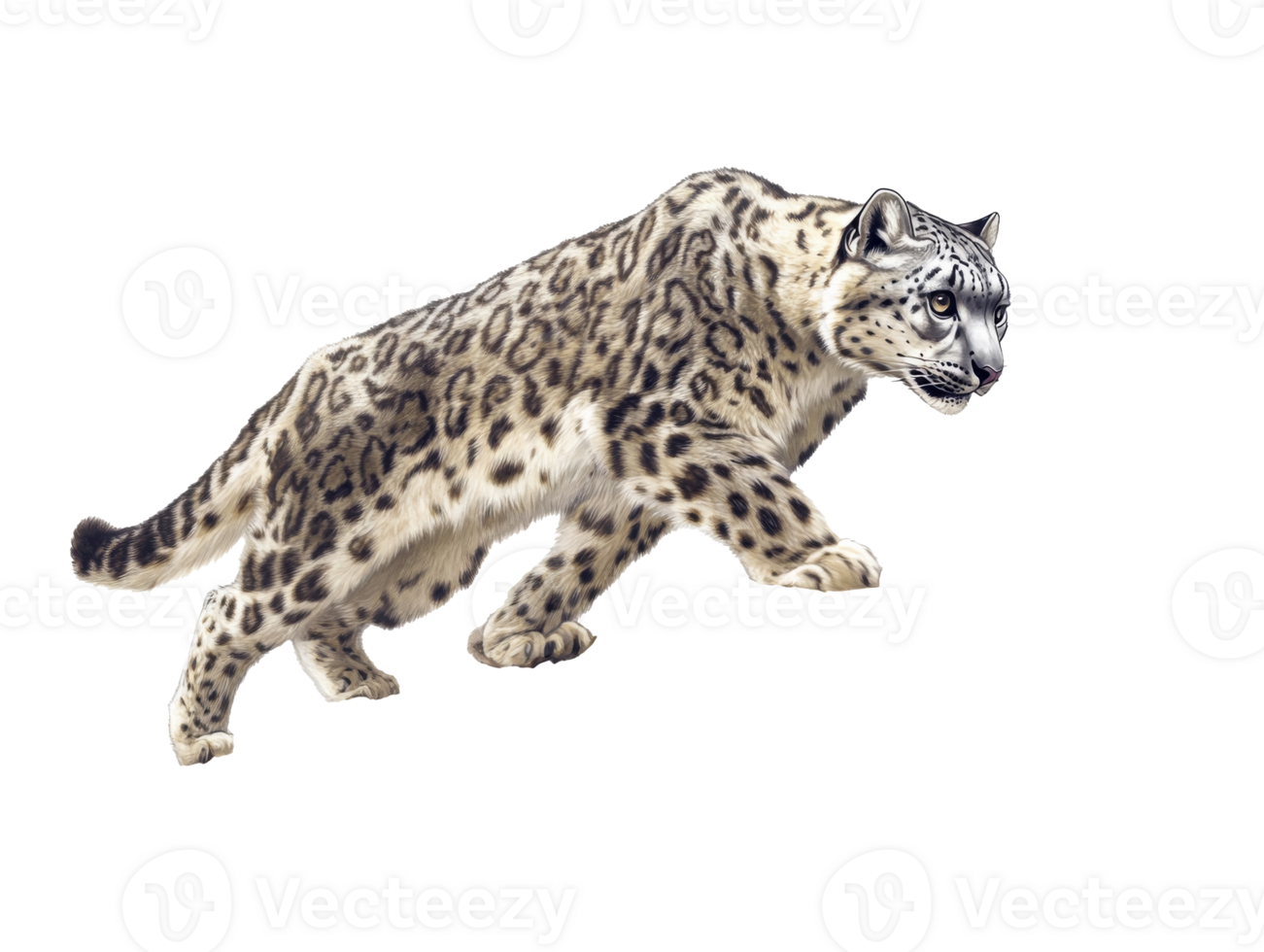 Snow leopard prowling in the snowy mountains png