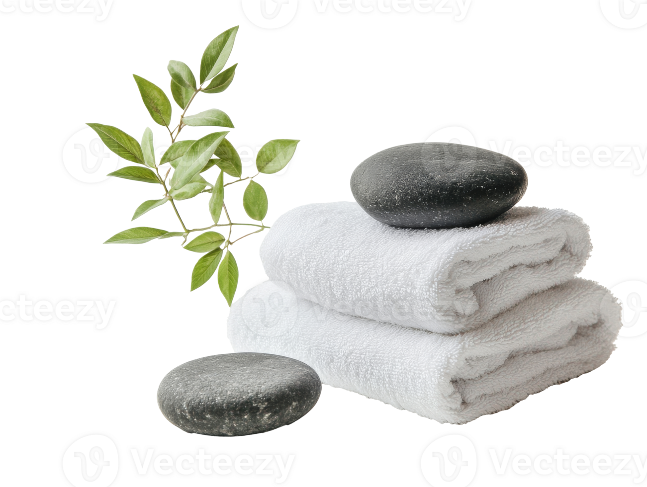 Relaxing spa setup with towels and stones png