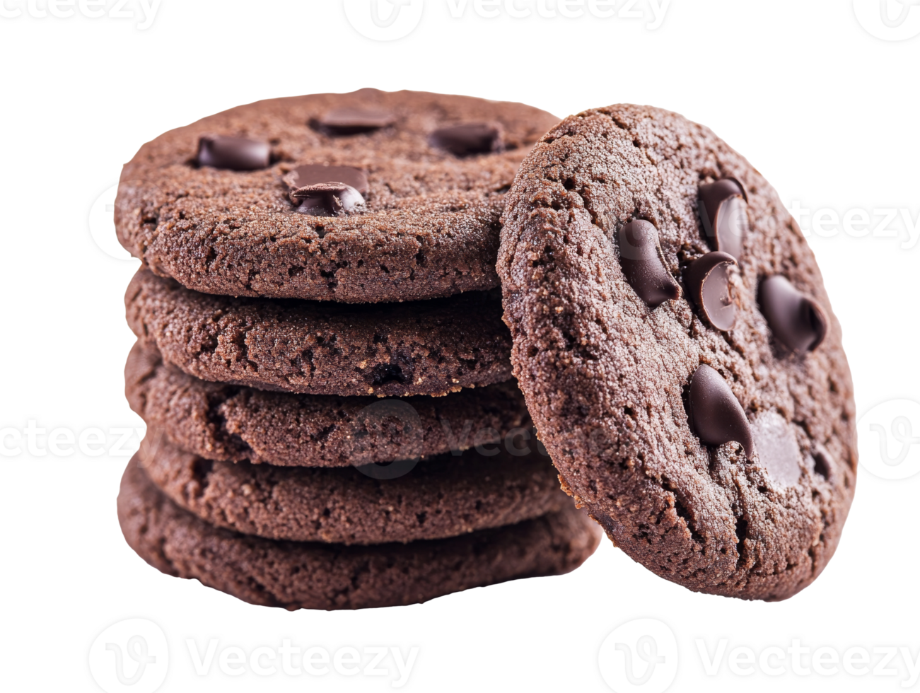 Chocolate chip cookies stacked in a cozy setting png