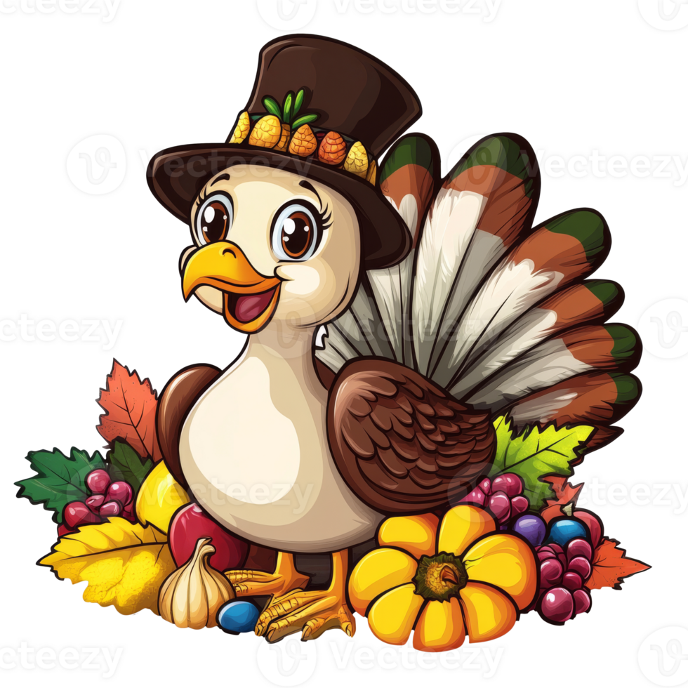 Cheerful turkey celebrates harvest png