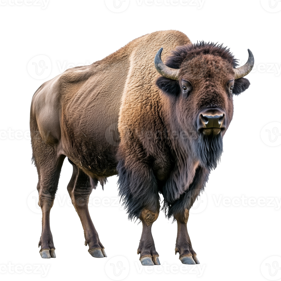 Bison standing in a natural pose under sunlight png