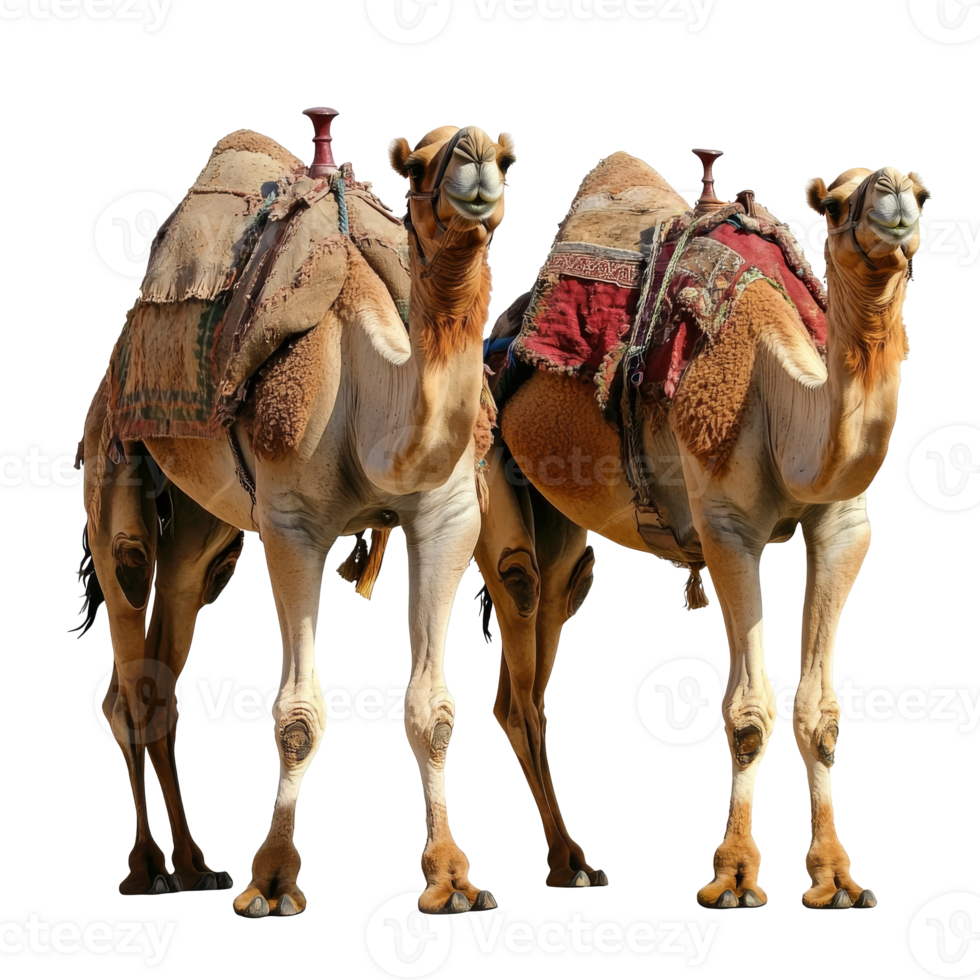 Camels ready for a desert journey in sunlight png