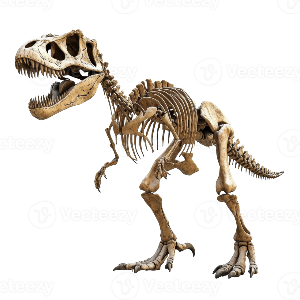 Dinosaur skeleton displayed in museum setting png