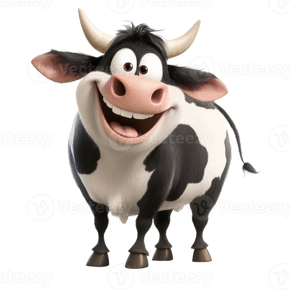 Happy animated cow with big smile in cartoon style png