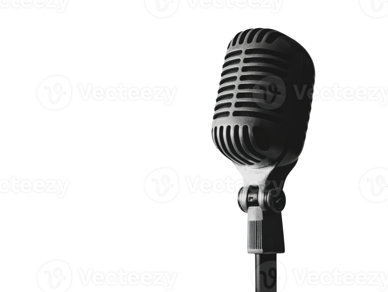 Vintage microphone on a stand ready for use png