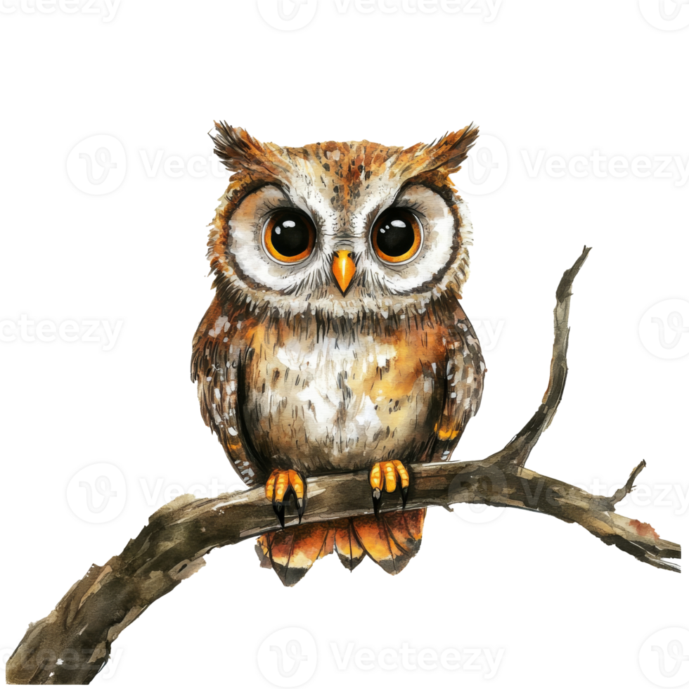 Adorable owl perched on a branch in nature png
