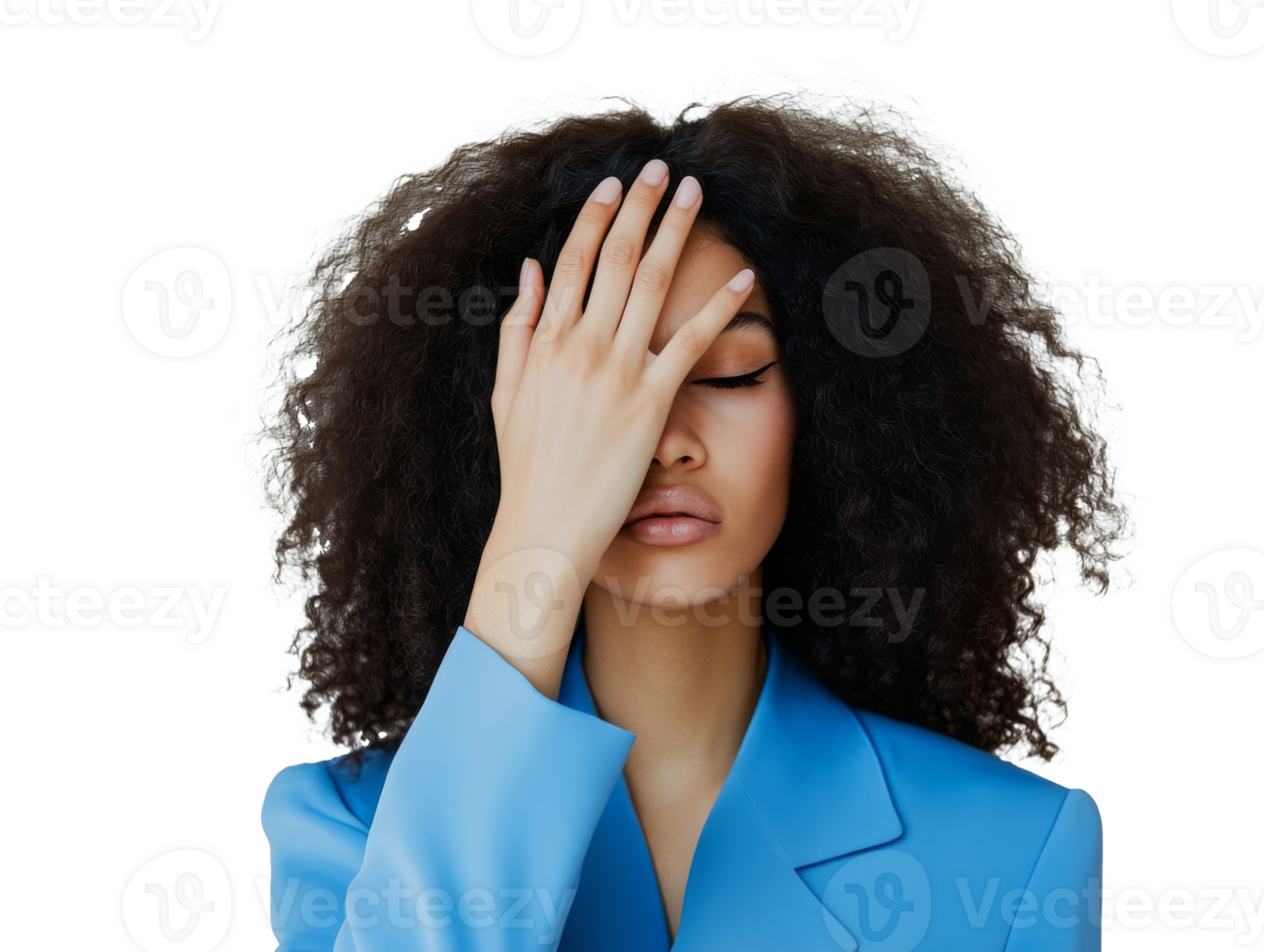Woman shows frustration with hand on face png