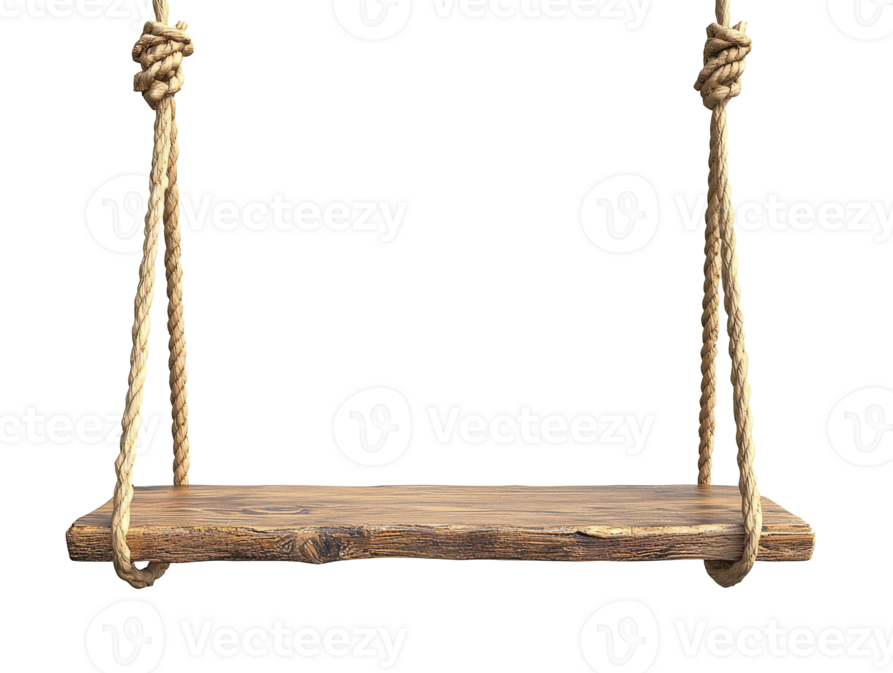 Wooden swing hanging from ropes for outdoor play png