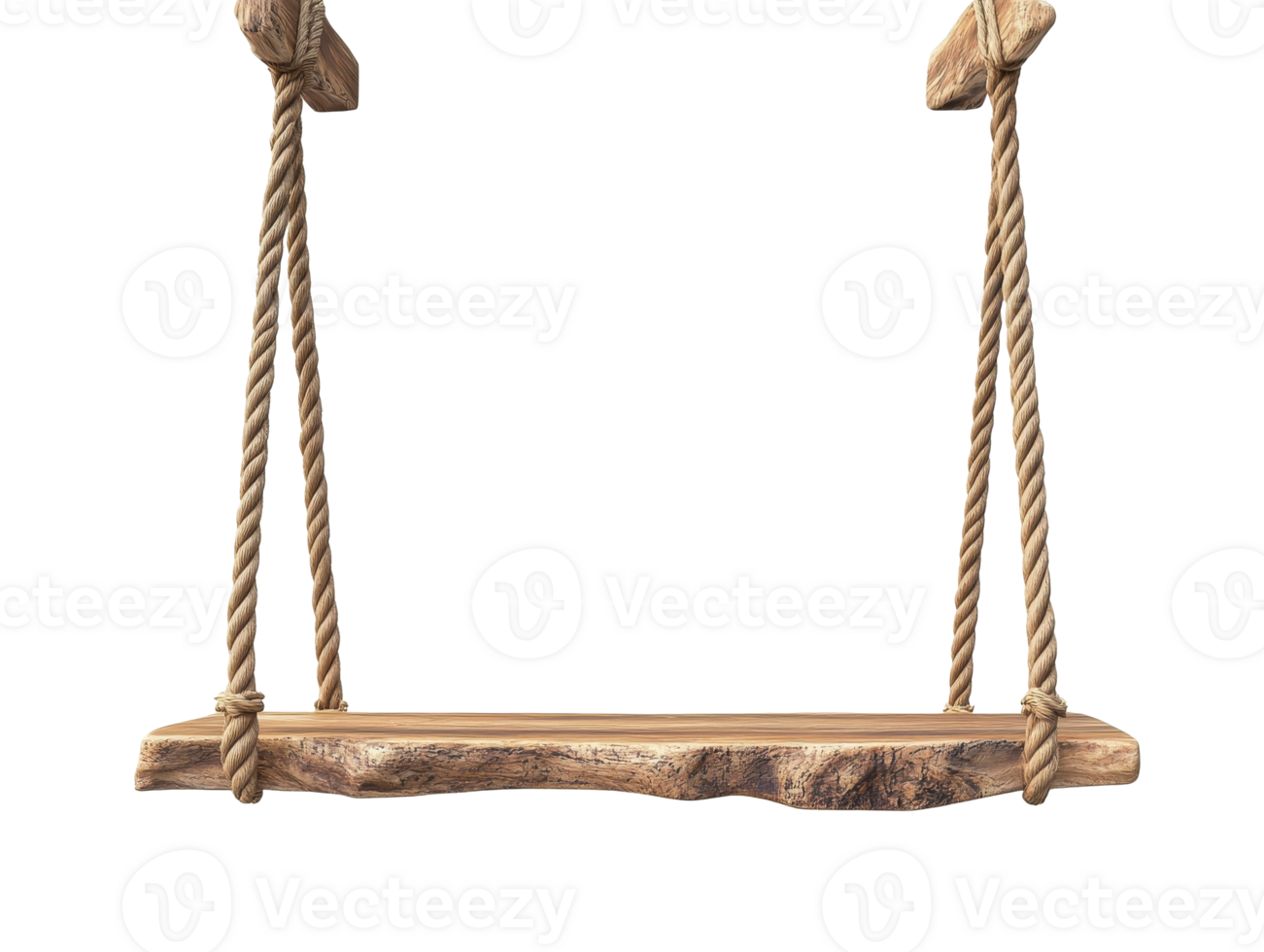 Swing made of natural wood with rope suspension png