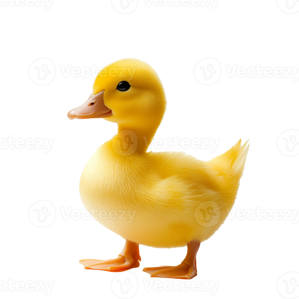 Cute yellow duckling standing on light background png