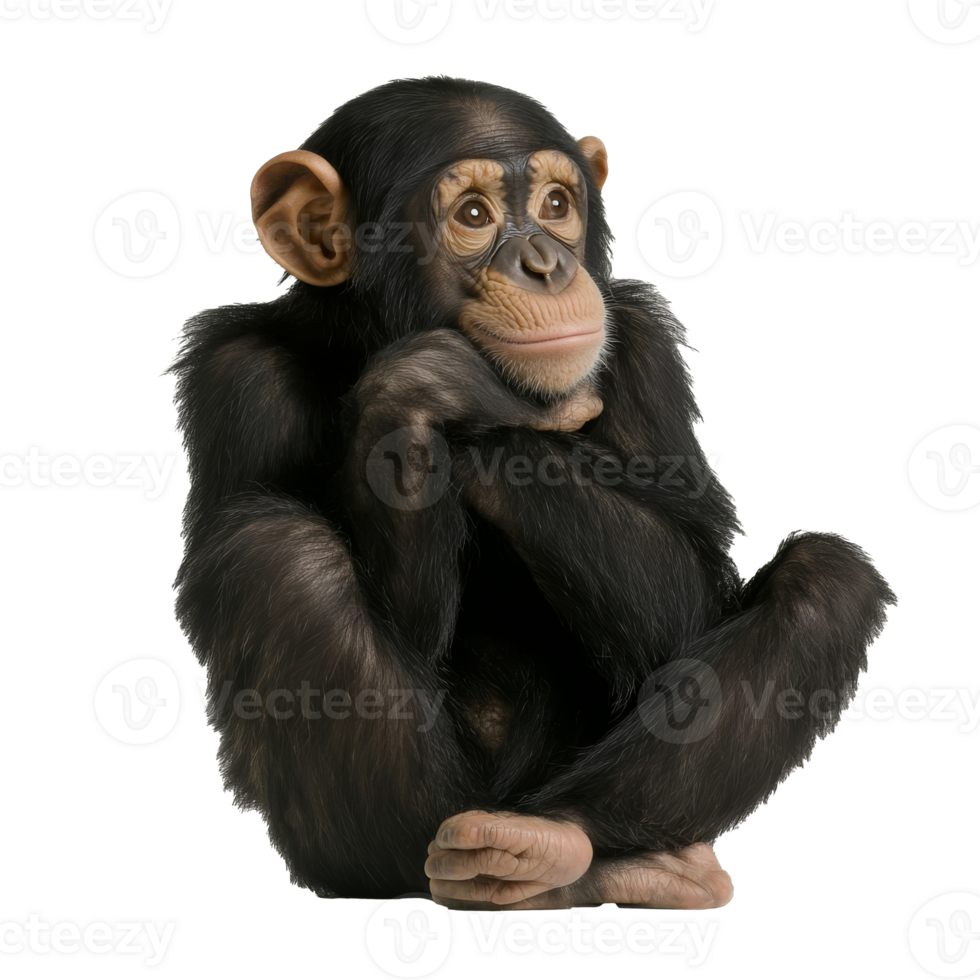 Curious baby chimpanzee resting thoughtfully png