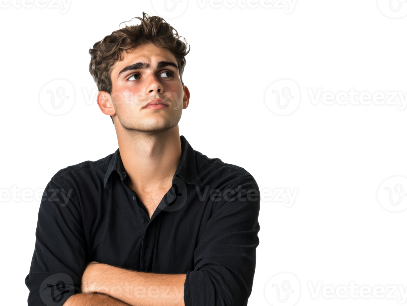 Young man looking thoughtfully to the side png