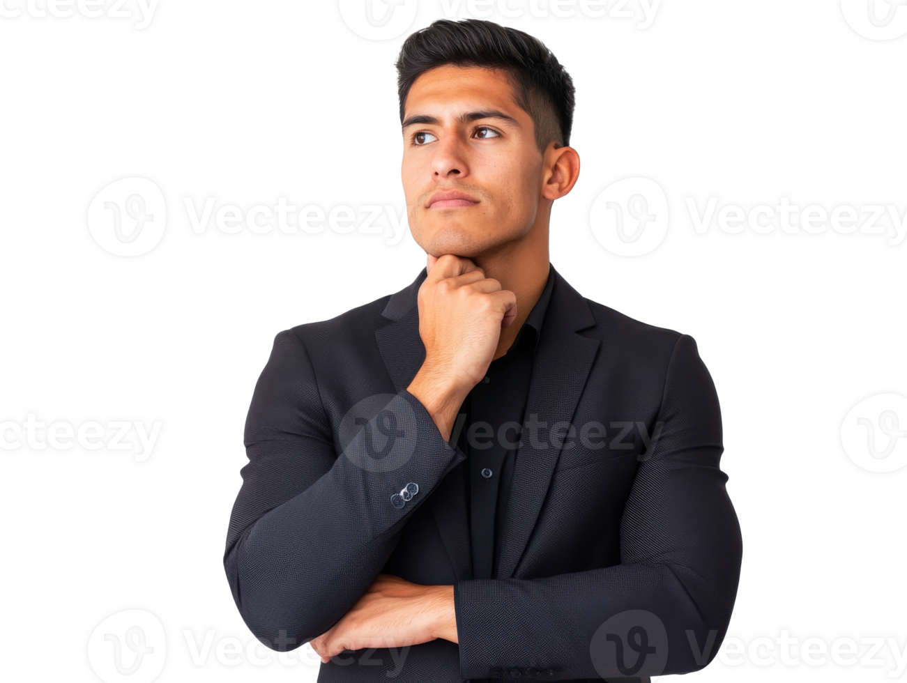 Man in formal attire contemplating his next steps png