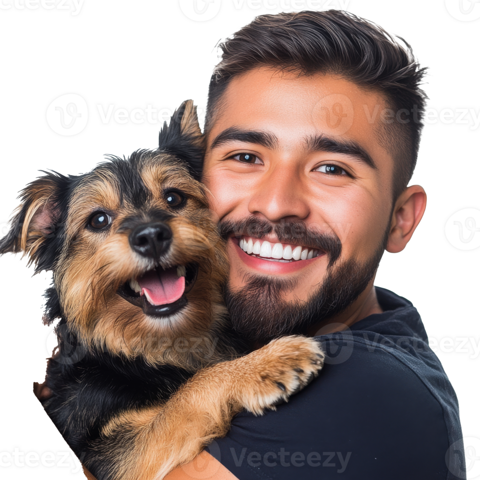 Man joyfully holds smiling dog in his arms png