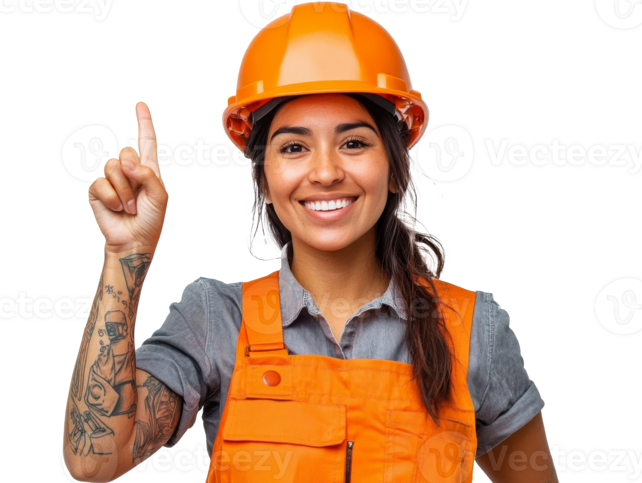 Worker in orange safety gear smiling png