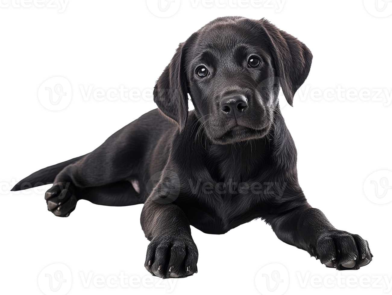 Black puppy lying on white background in studio png