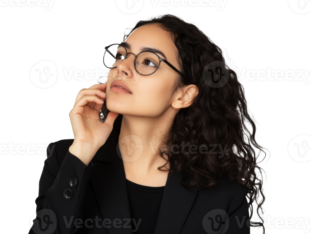 Curly haired professional in conversation png