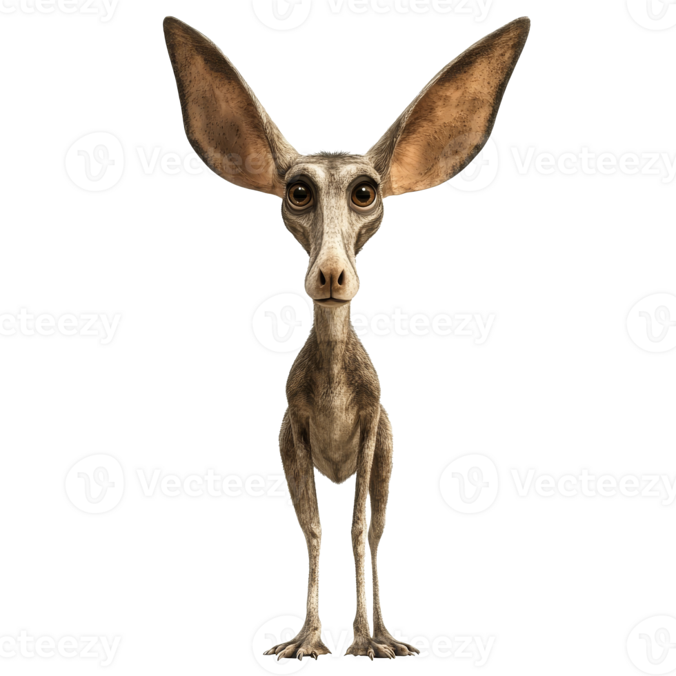Unique creature with large ears stands confidently png