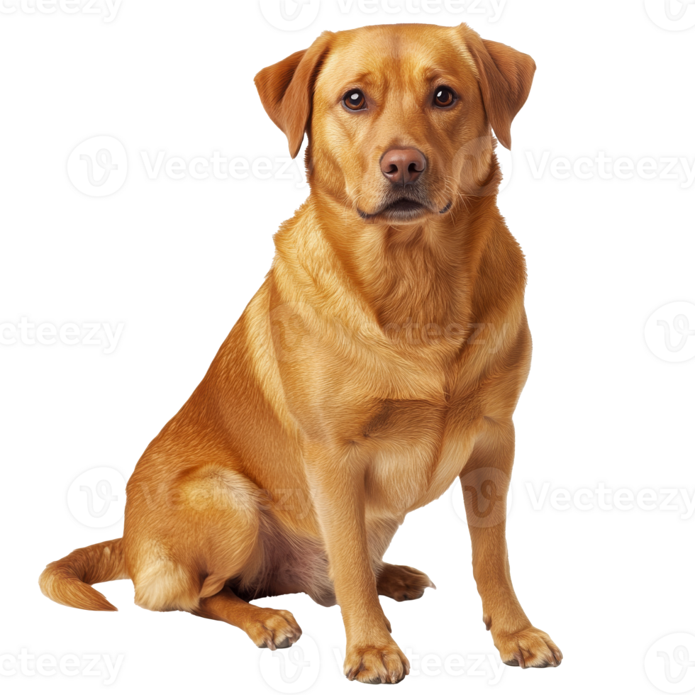 Friendly golden retriever sits calmly indoors png