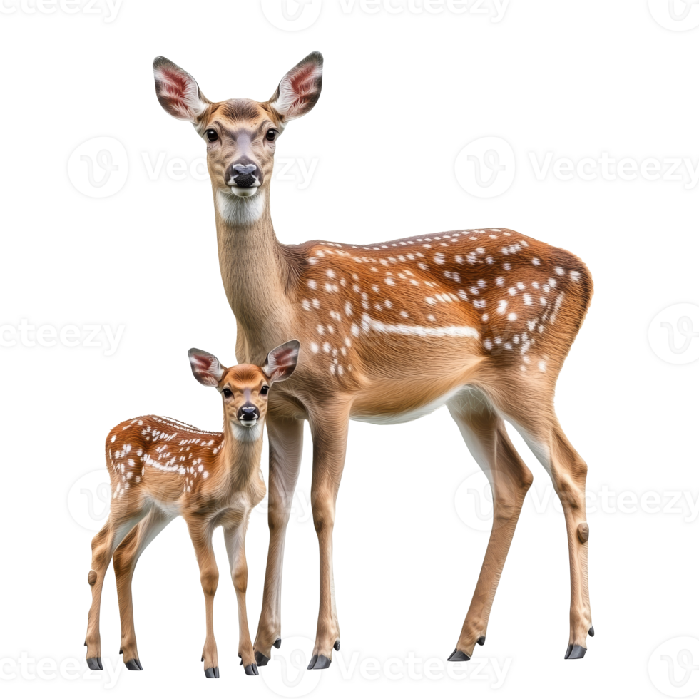 Mother and fawn deer standing together in nature png