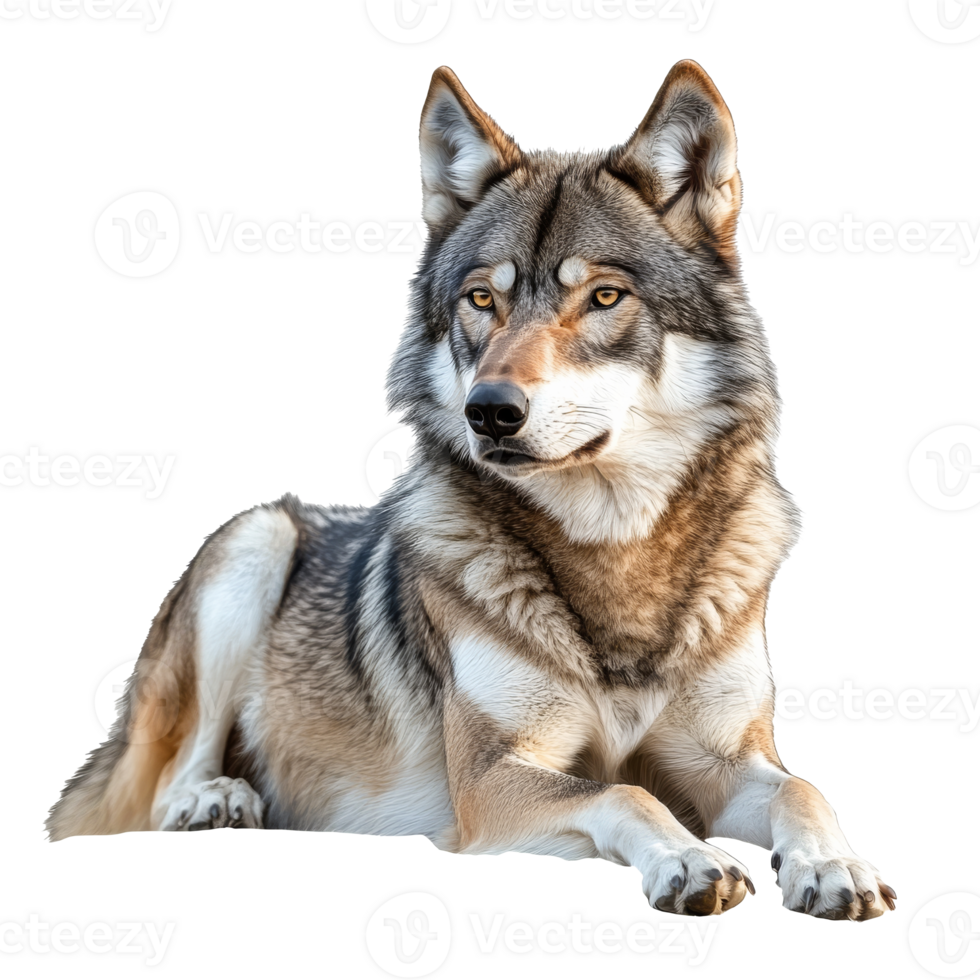 Majestic wolf resting in natural light setting png