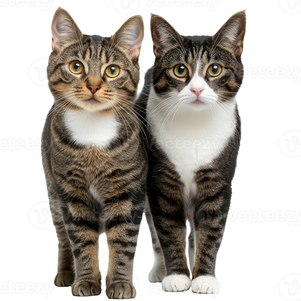 Two striped cats standing together in bright light png