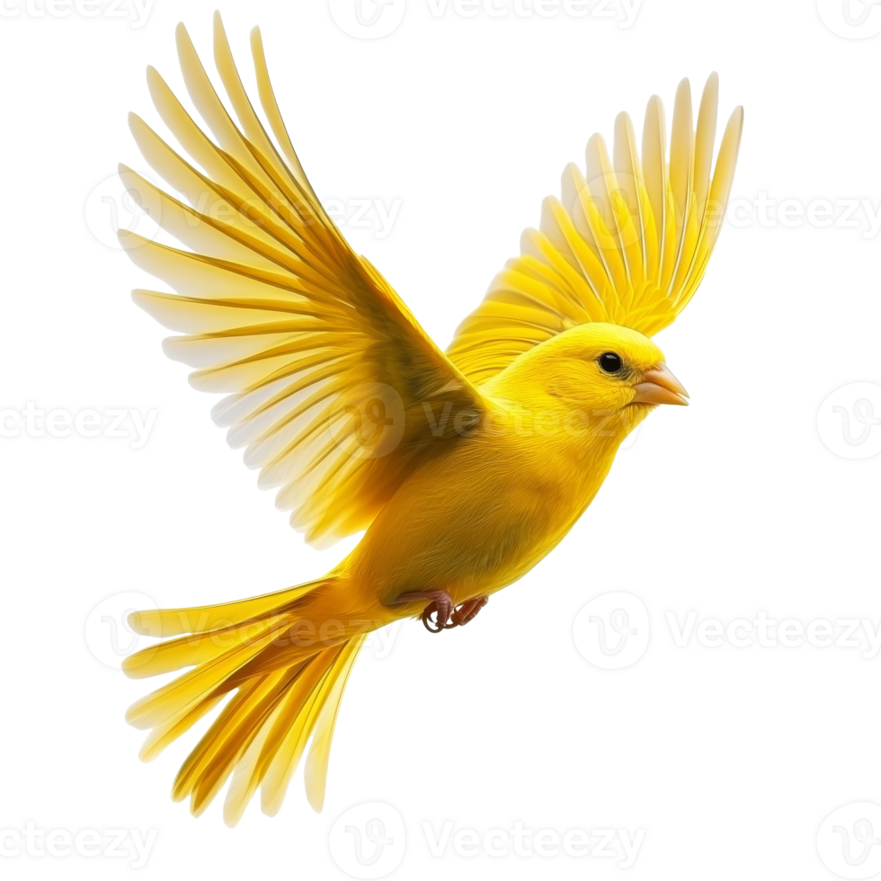 Bright yellow bird soaring through the air png