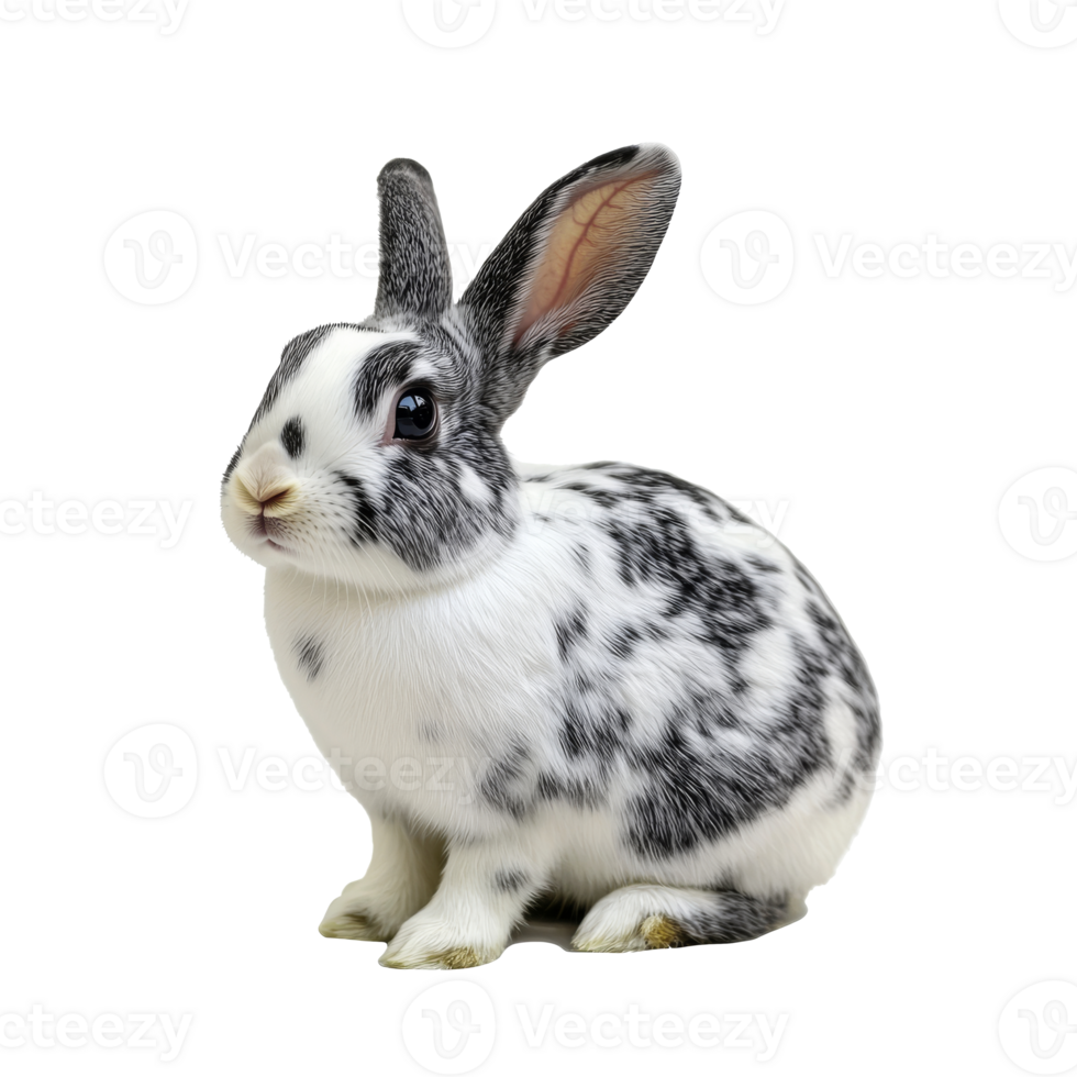 Cute rabbit with black and white fur in a studio png