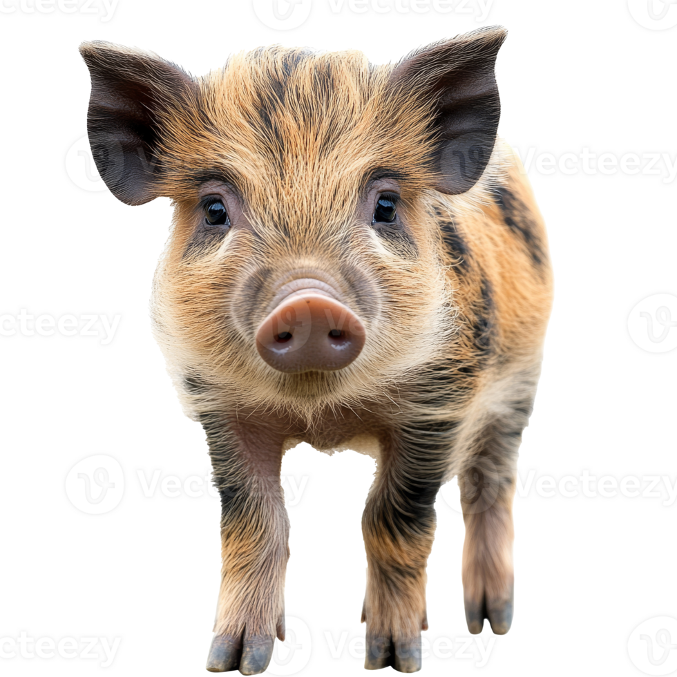 Cute piglet exploring the farm in sunny weather png