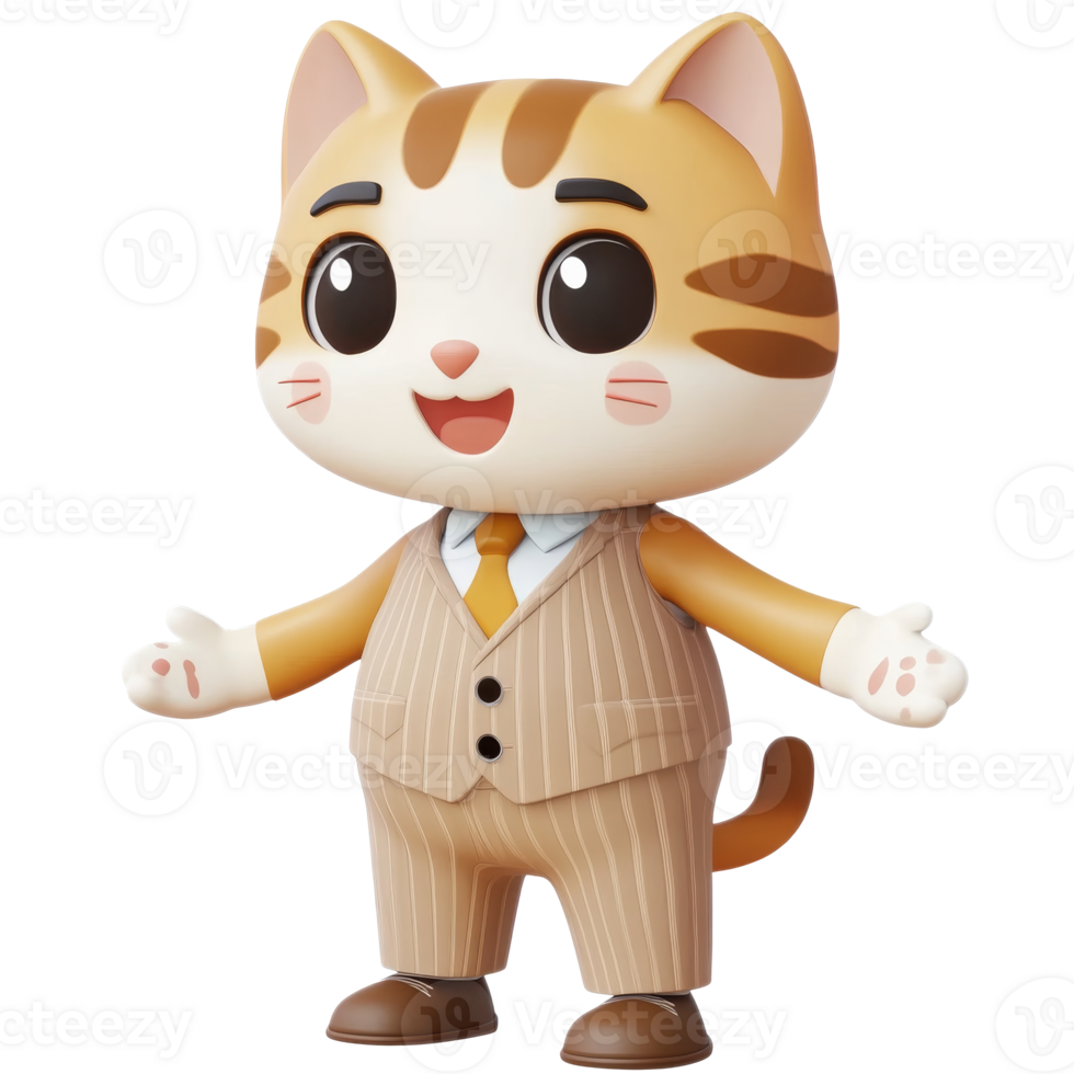 Cat character in suit with joyful expression png