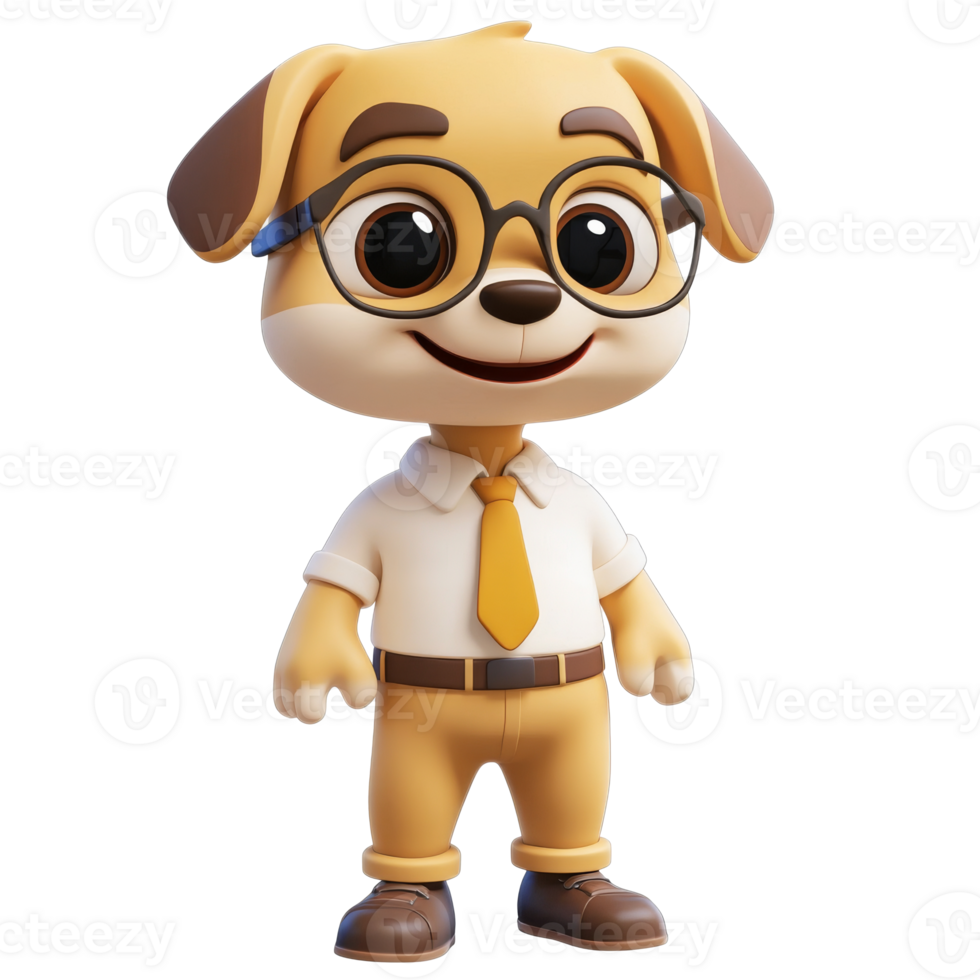 Cute cartoon dog character wearing glasses and tie png