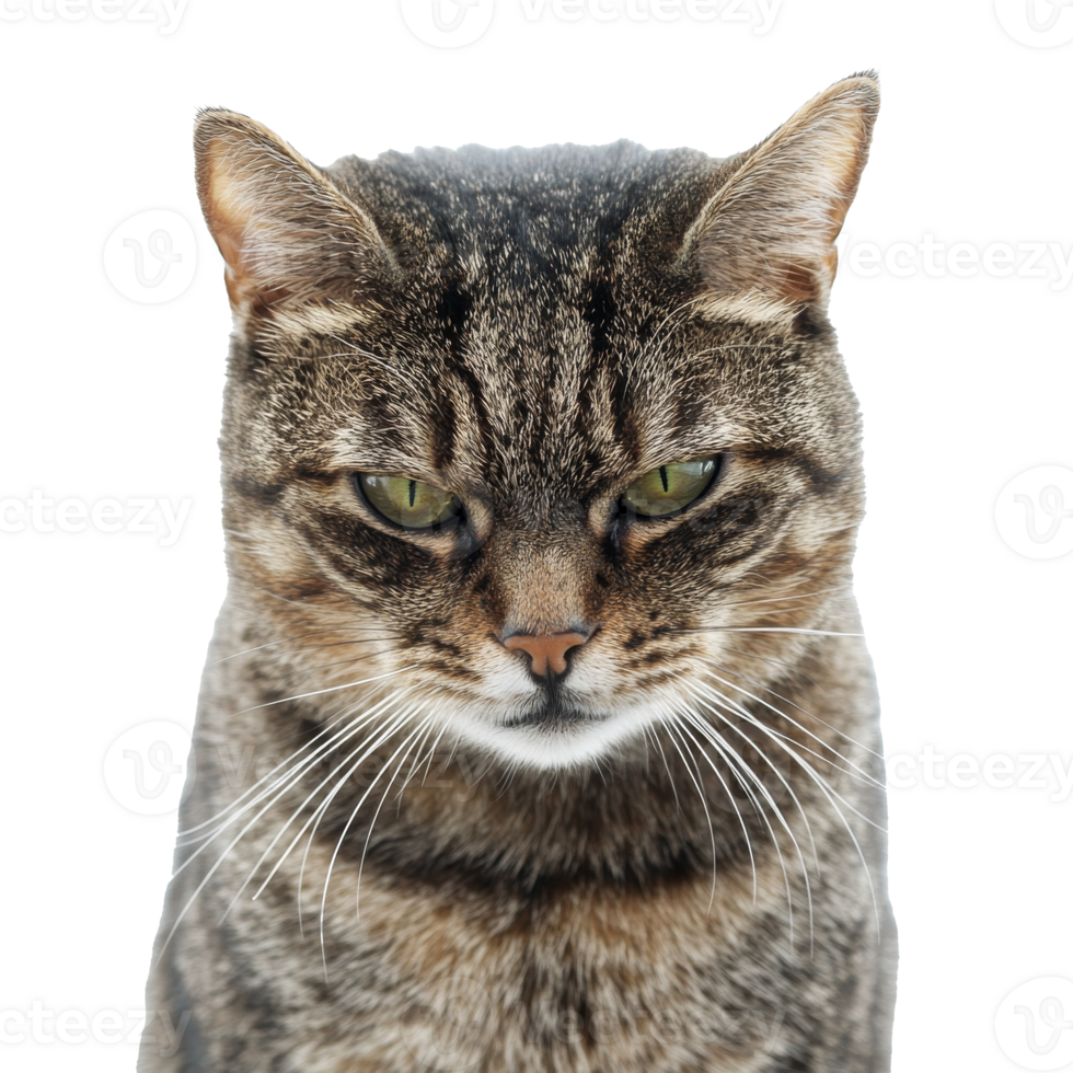 Cat with intense gaze and focused expression png