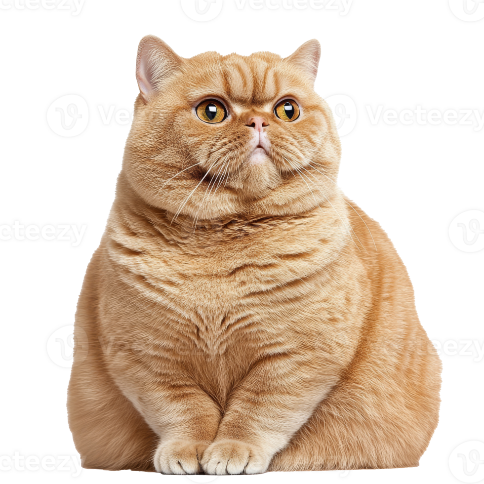 Chubby orange cat sitting with curious expression png