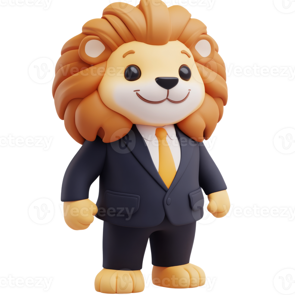Cartoon lion character in business suit with tie png