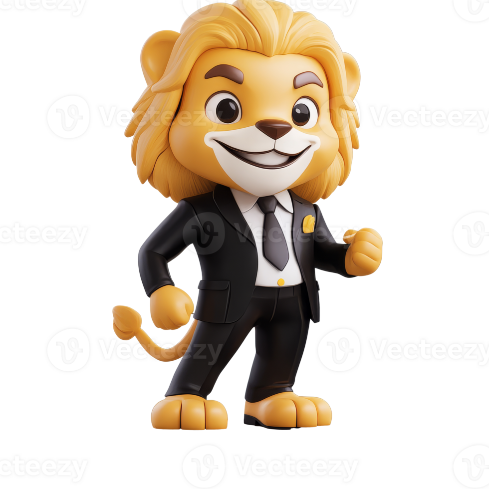 Smiling cartoon lion in formal wear png