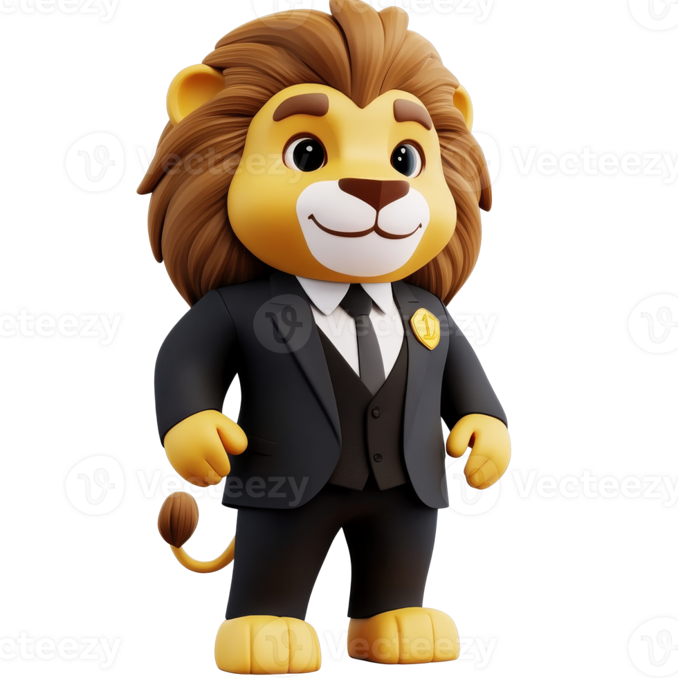 Cartoon lion in formal attire ready for an event png