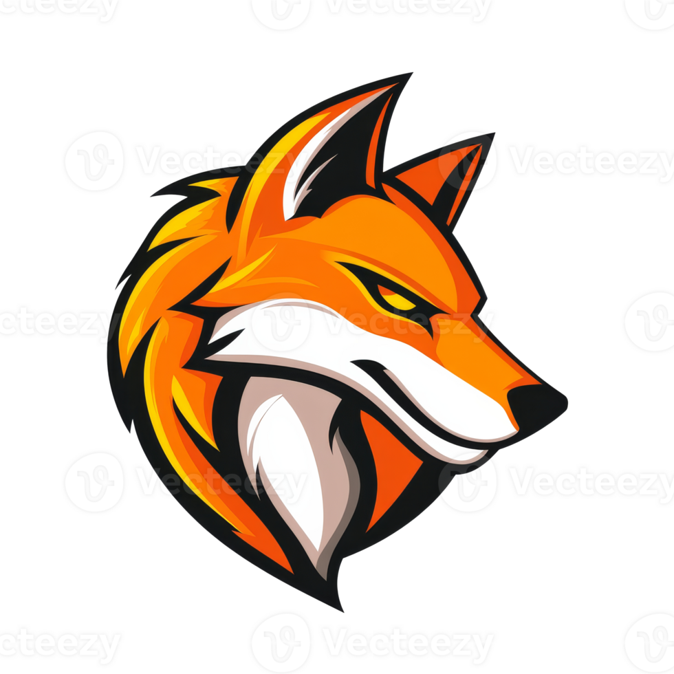 Stylized orange fox head logo design concept png