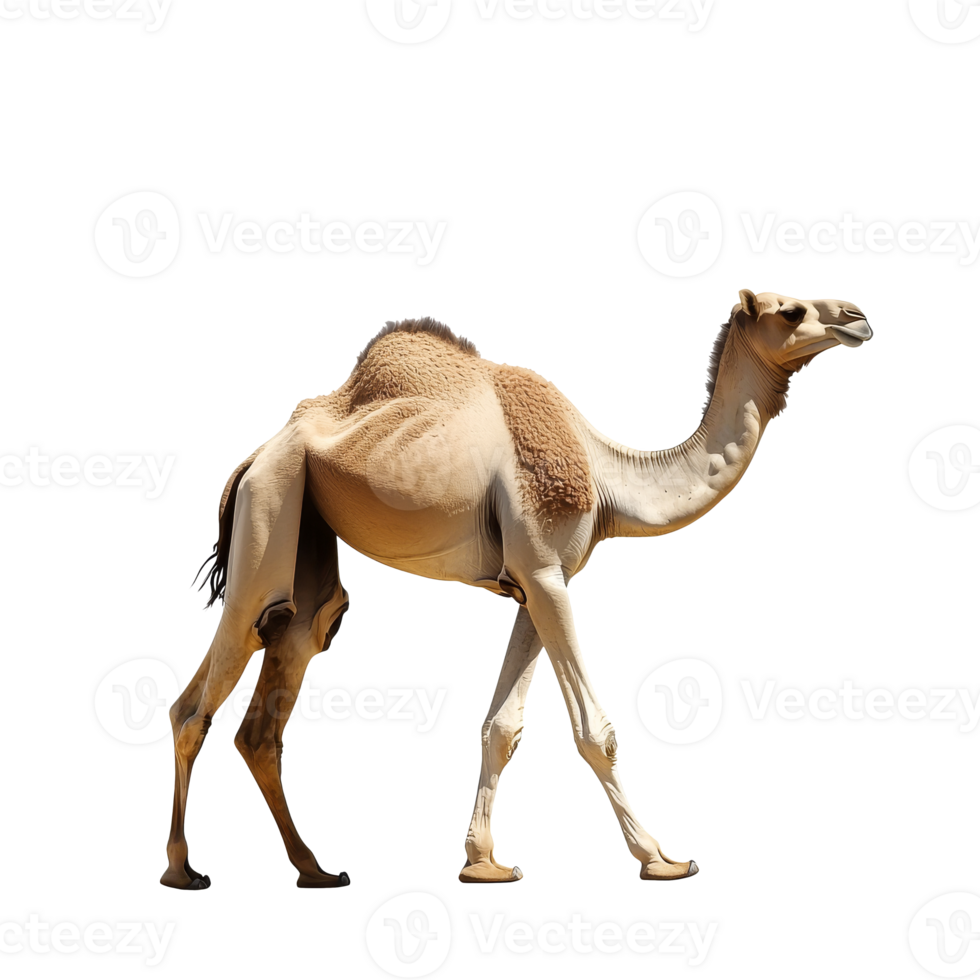 Walking camel in a bright, isolated setting png