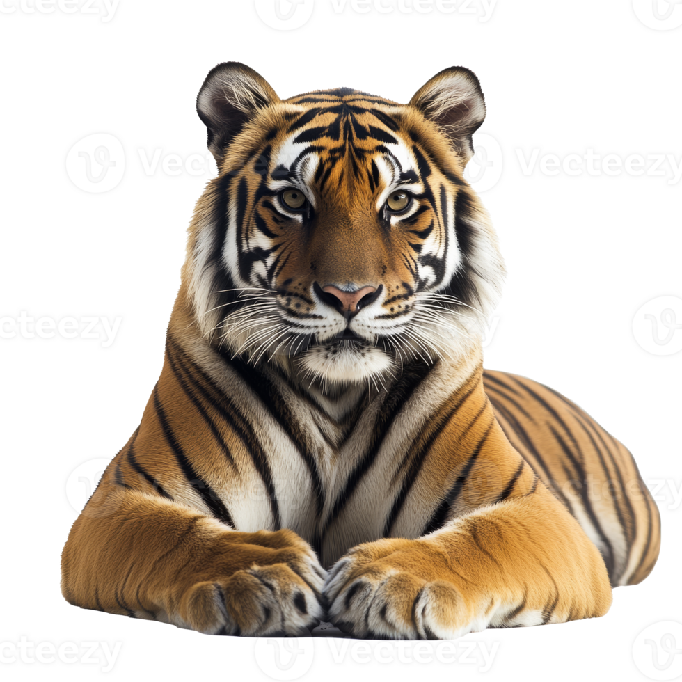 Majestic tiger resting on a light background png