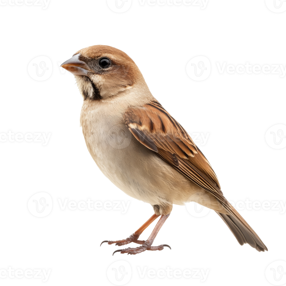 Sparrow perched on a white background png