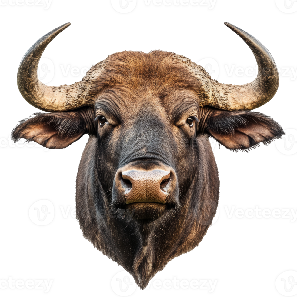 Majestic bull with prominent horns facing forward png