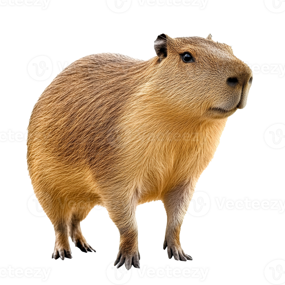 Capybara standing on a white background in detail png